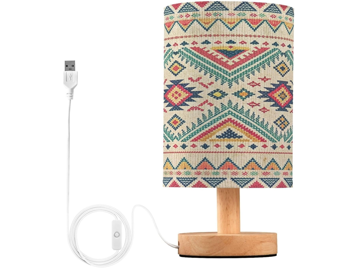 Abajur De Cabeceira Com Estampa Étnica Para Quarto, Portas De Carregamento Usb C, Luminária De Mesa Cabeceira, Luminária