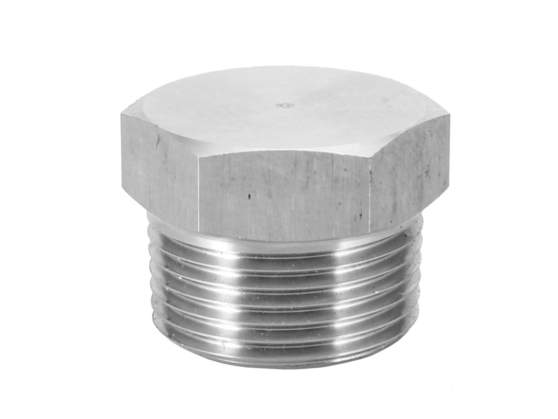 Tampão côncavo com alojamento hexagonal para tubo de aço inoxidável com rosca externa e boa vedação.