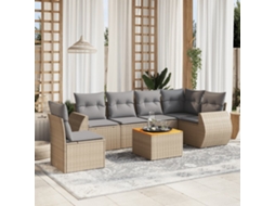 Vidaxl 7 Pcs Conjunto De Sofás P/ Jardim Com Almofadões Vime Pe Bege