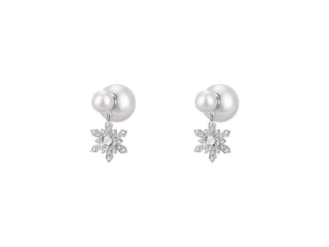 Brincos De Pérola Floco De Neve Natal, Pérolas E Strass, Elegantes, Para Festas