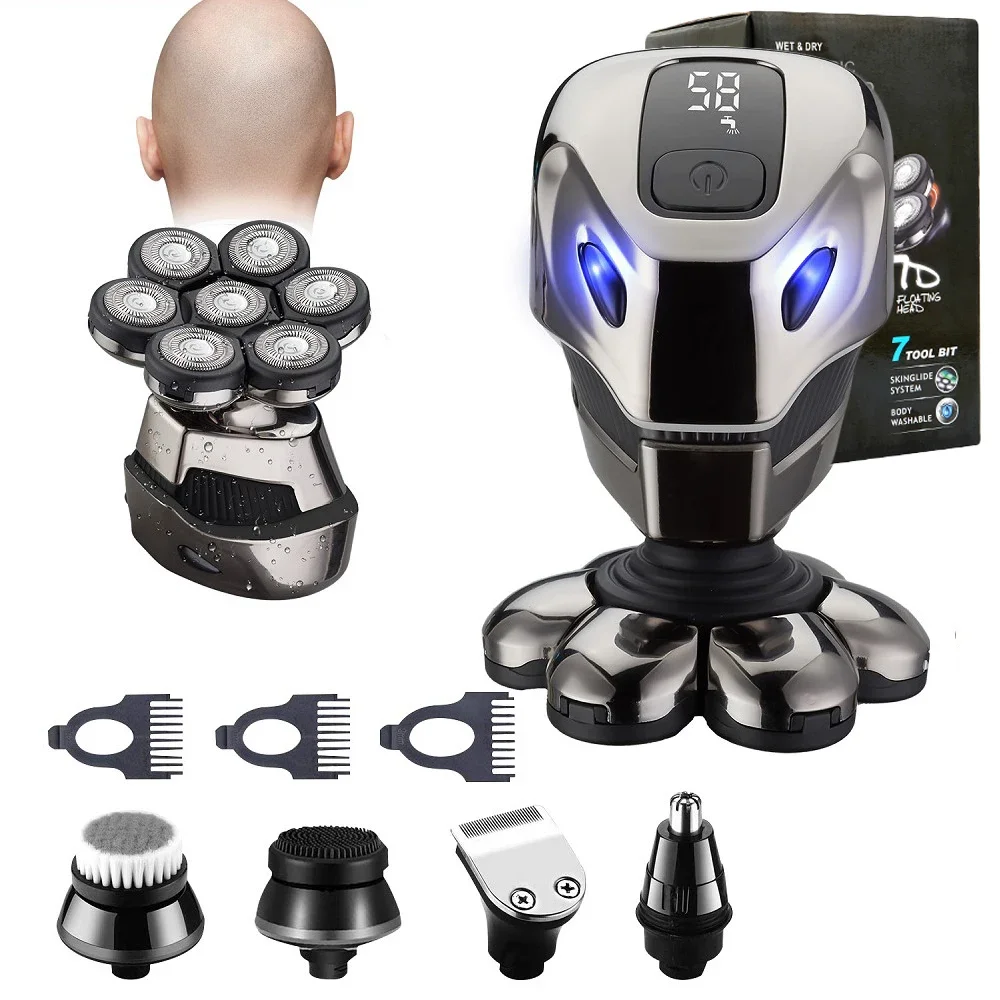 Barbeador Elétrico Com 7 Lâminas, Barbeador Multifuncional Sem Fio 5 Em 1