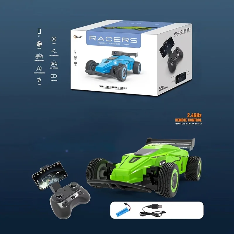 Carro de Corrida com Controle Remoto de 2,4 Ghz, Câmera e Luzes de Led. MDUG (verde)
