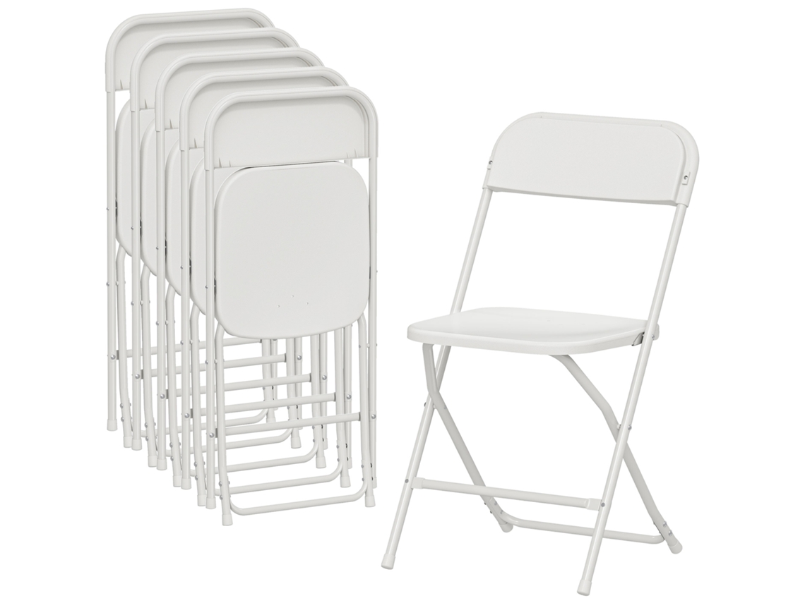 Conjunto De 6 Cadeiras Dobráveis ​​com Orifícios De Drenagem Em Plástico E Metal, 45x49x79,5 Cm, Brancas.