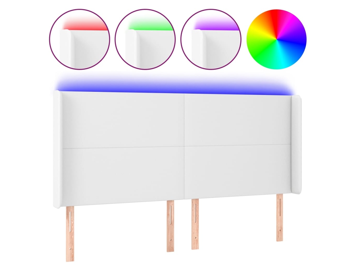 Led Headboard, Led Headboards Vidaxl Branco Couro Artificial (203 X 16 X 118/128 Cm)