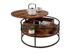 Mesa De Centro Relaxdays, Regulável Em Altura, Com Arrumação, 46x80 Cm, Tampo Elevável, Mdf, Ferro, Castanho/preto