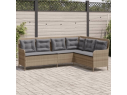 Vidaxl Sofá De Jardim Em Forma De L Com Almofadões Vime Pe Bege
