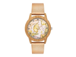 Relógio de pulso de quartzo moderno com pulseira de malha para mulheres e homens, mostrador redondo (ouro rosa)