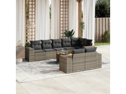 Vidaxl 9 Pcs Conjunto Sofás P/ Jardim Com Almofadões Vime Pe Cinzento