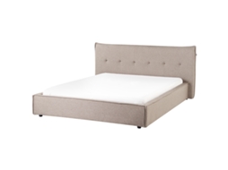 Cama de Casal BELIANI Lestre de Linho Sintético Taupe 160x200