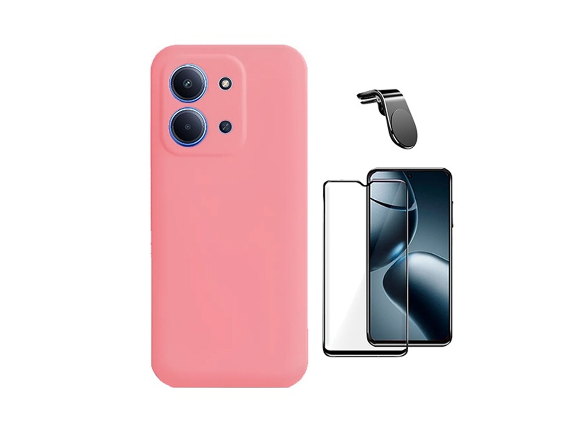 Kit Vidro Temperado Capa Silicone Líquido Suporte L Phonecare Para Xiaomi Poco C85 - Rosa