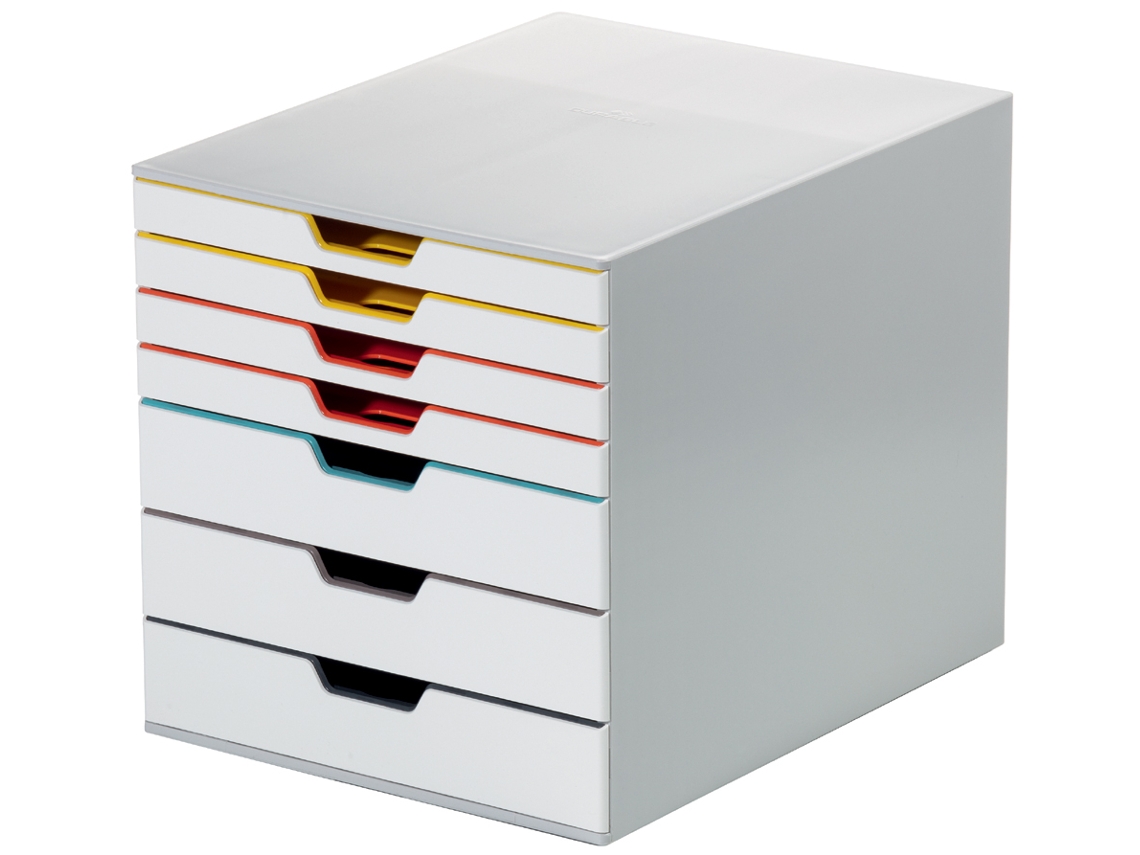 Caixa Gaveta Durável A4 - Varicolor Mix - 7 Compartimentos - Branco E Multicolor