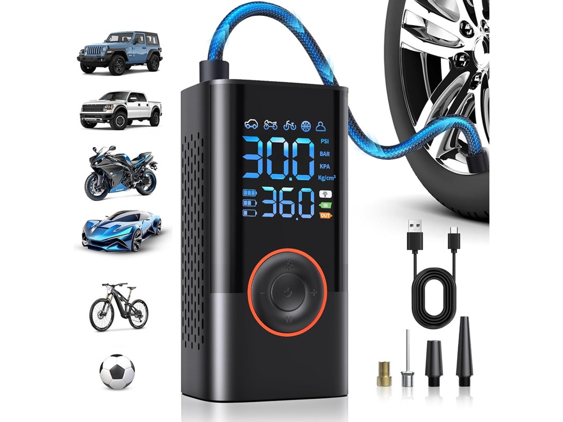 Compressor De Ar Portátil Para Pneus, 150 Psi, Sem Fio, Com Manômetro Digital E Função Automática (preto)