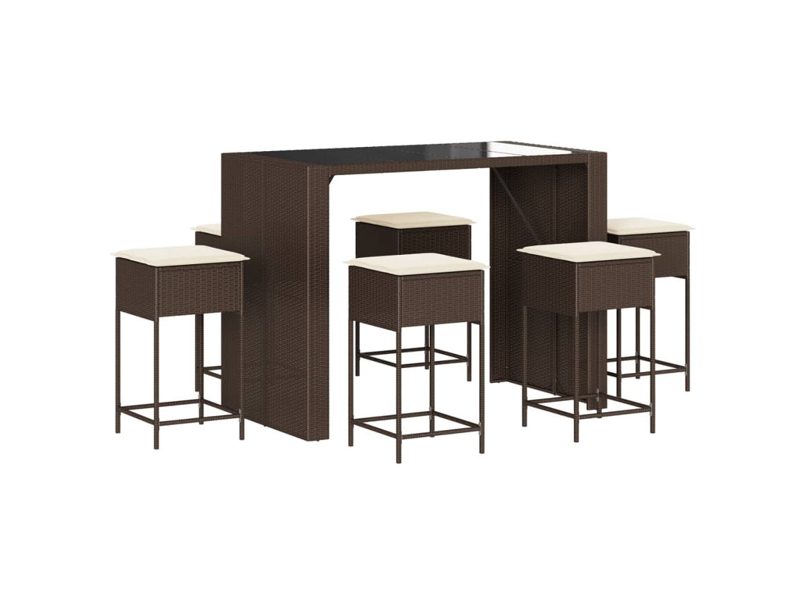 Maison Exclusive - 7 Pcs Conjunto De Bar P/ Jardim C/ Almofadões Vime Pe Castanho