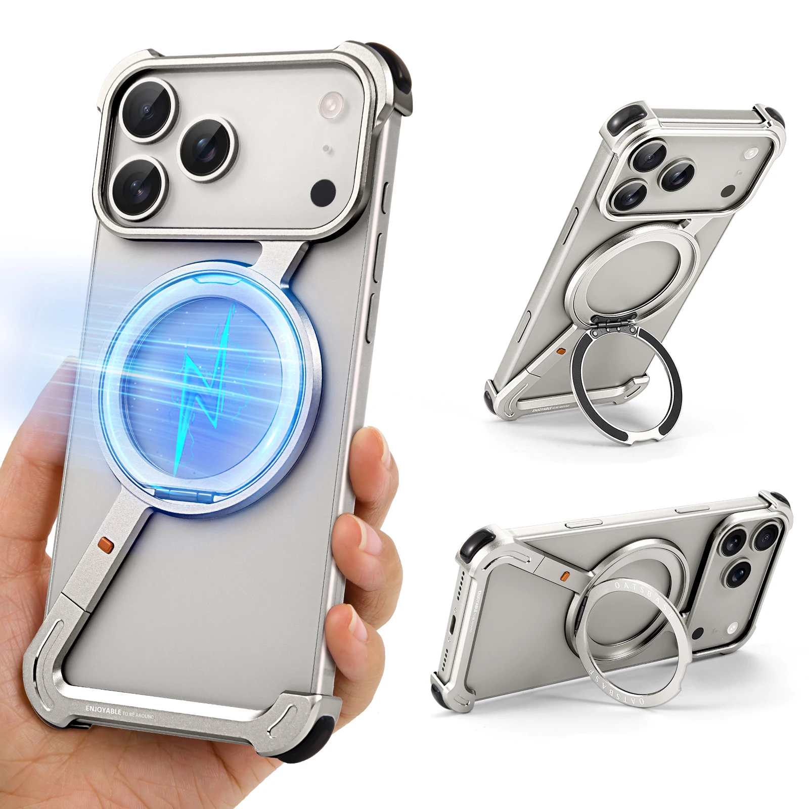Capa Protetora Para Iphone Air (titânio) Com Carregamento Sem Fio, Compatível Com O Anel Magsafe E Rotação De 360°.