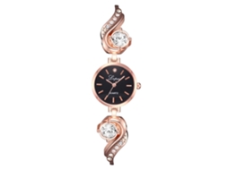 Relógio de Pulso para Mulher de Quartzo com Mostrador Redondo e Decoração de Strass Ouro Rosa e Preto