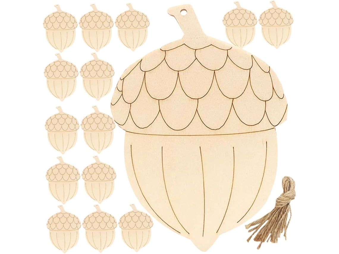 Conjunto de 20 Peças Enfeites Pinha Madeira para Montar, Pintáveis em Ambos os Lados, Decorações CHABERLU