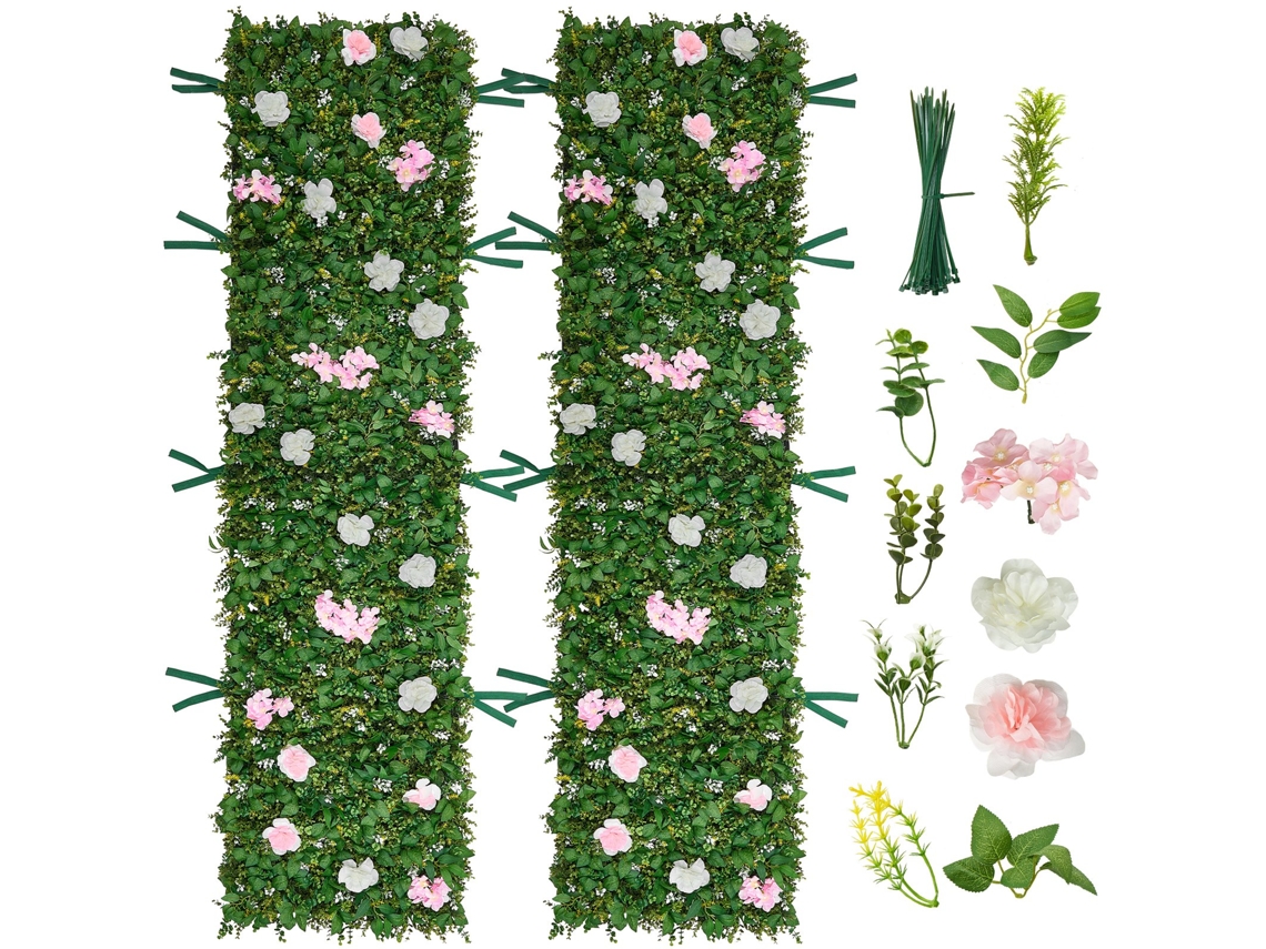 Muro de Flores de Luxo Artificial Conjunto de 2 Pçs 61x243,8 Cm Cenário Floral VEVOR (61x243,8 cm)