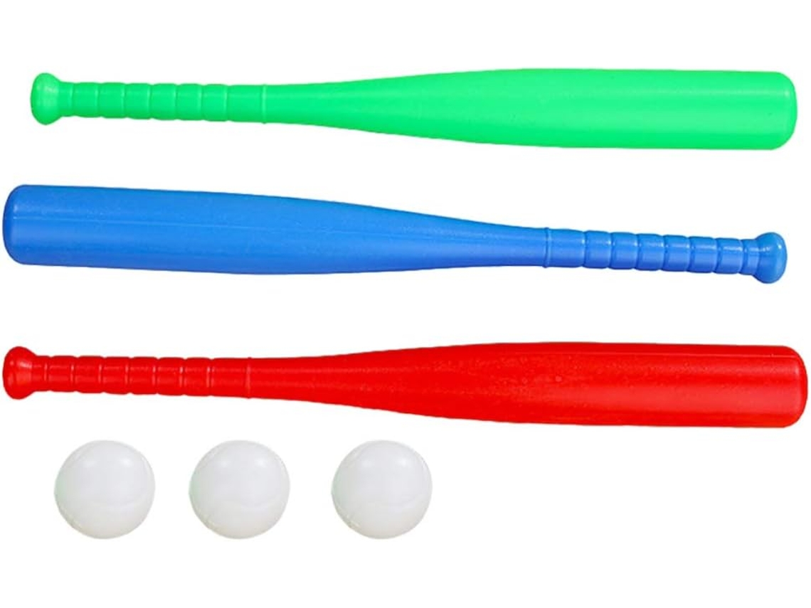 Conjunto de Taco Beisebol Infantil Plástico e Bola Combinação 3 Tacos Bolas Brinquedos Be