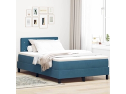 Vidaxl Cama Box Spring Led Azul Escuro 120 X 190 Cm Veludo