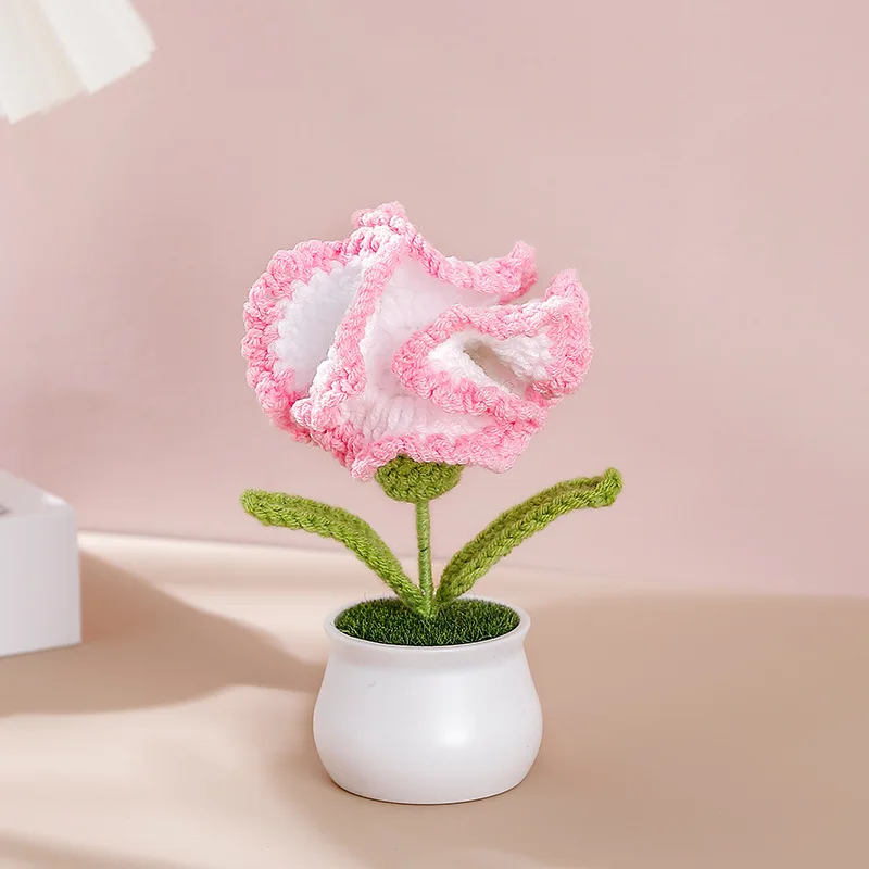 (rosa, 1 Peça) Vaso De Planta Artificial De Crochê Para Decoração De Casa, Presente