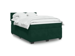 Vidaxl Cama Com Molas/colchão 140x200 Cm Veludo Verde-escuro