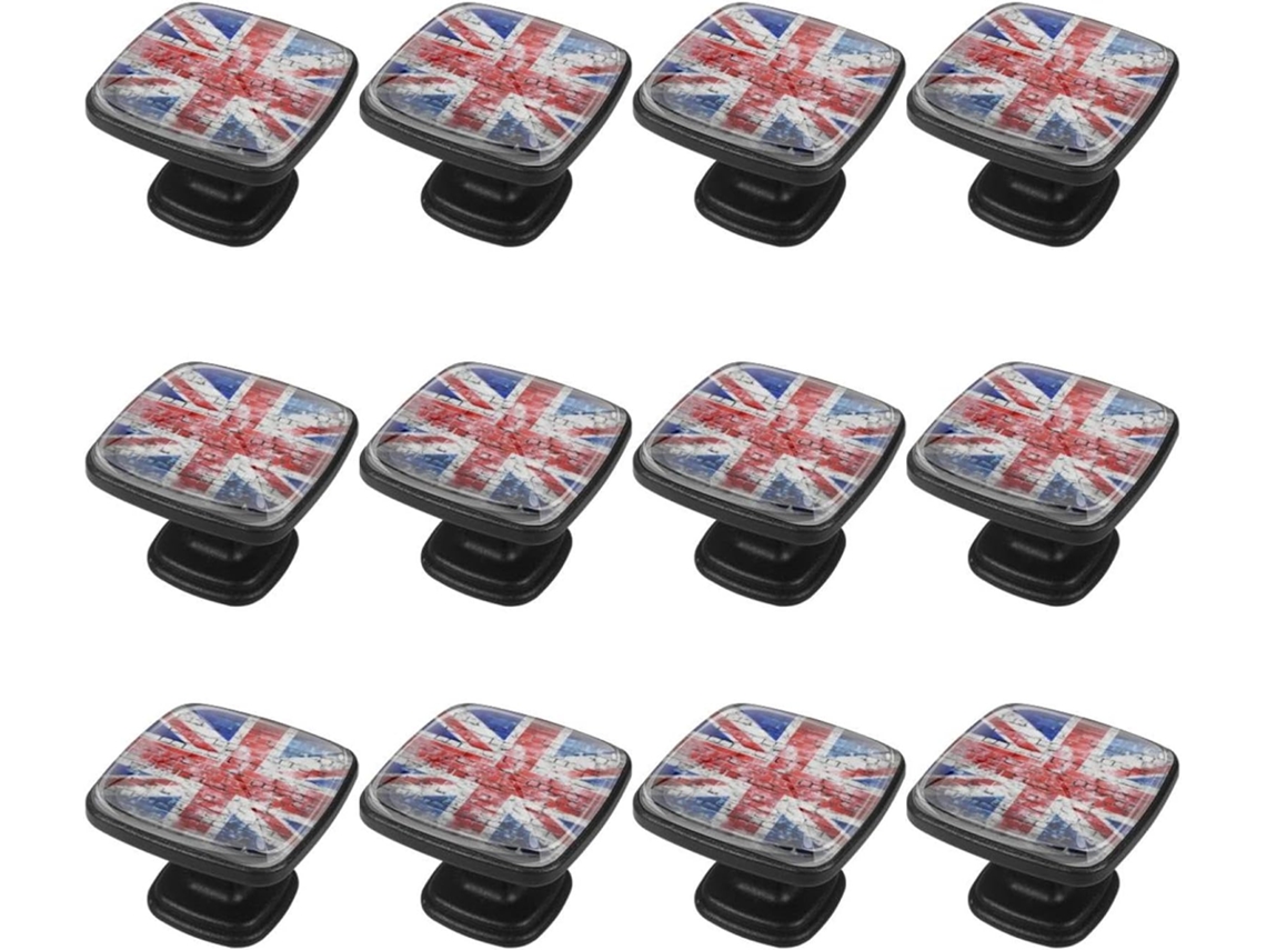 Puxadores Quadrados Para Armários De Cozinha, Puxadores Para Gavetas De Cômoda, 12 Peças, Bandeira Britânica E Textura
