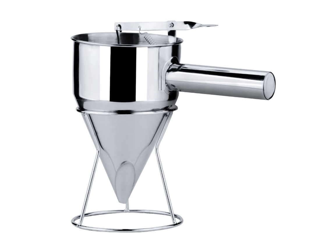 Funil dispensador de massa inox 1200ml com alça e prateleira abertura 21mm para pancakes