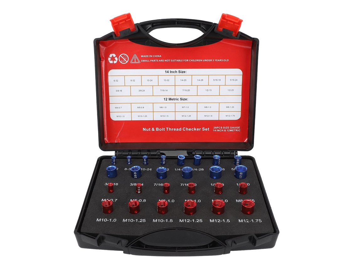Caixa Verificador Rosca Porca Parafuso Métrico Imperial Alumínio 26pcs Preciso S/MARCA