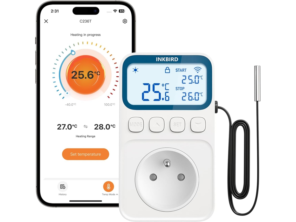 Prise Thermostat Connectée Wifi Pour Terrarium Reptile Regulateur De Temperature Chauffage Refroidissement Modes Multiples Contrôl