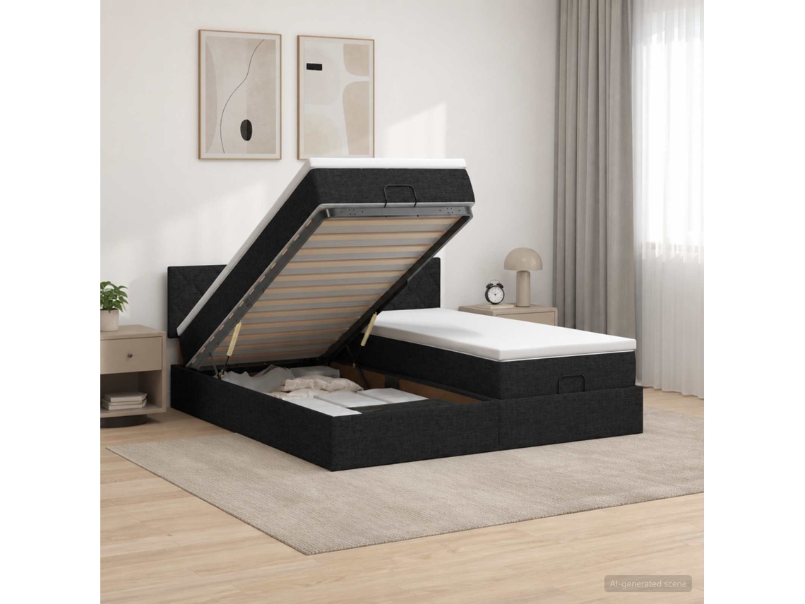 Vidaxl Cama Ottoman Com Colchão Com Cabeceira 2 Unid. Preto Tecido