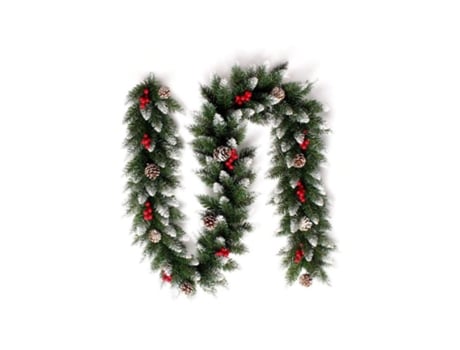 Rattan Decorativo De Pvc Branco Com Spray Pontiagudo De 2,7m, Com Pinhas E Frutos Vermelhos 270t Guirlanda De Natal, Rattan De Natal. Igvtrade