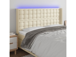 Vidaxl Cabeceira Cama C/ Led 203x16x118/128 Cm Couro Artificial Crème