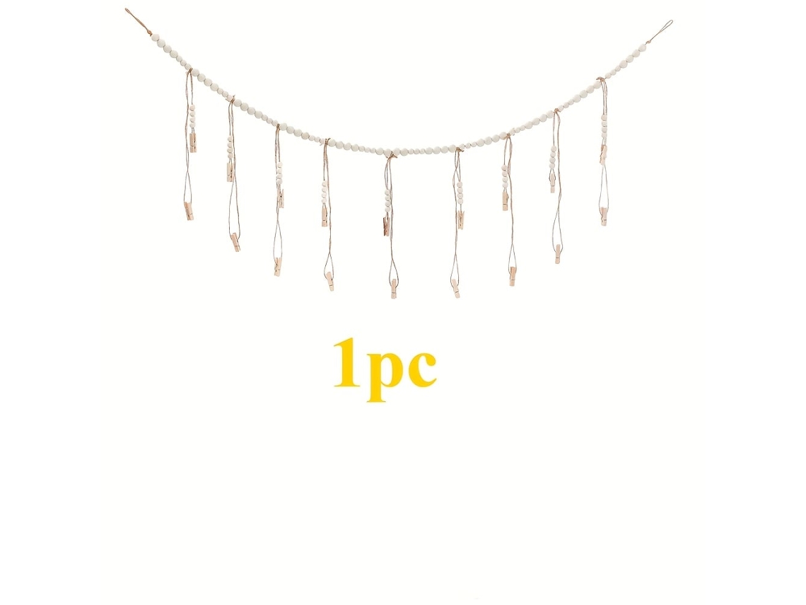 Painel De Fotos Suspenso Em Madeira Estilo Boho Chic, Com 18 Prendedores, 109 Cm(43"), Decoração De Parede, Imitação De Madeira, Sem Penas