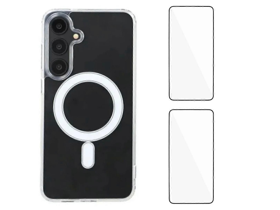 Capa Transparente Para Samsung Galaxy S24 Wanlonfeng Série Lm1 Compatível Com Magsafe Com 2 Películas De Tela (orifício Grande Para Lente) Transparen