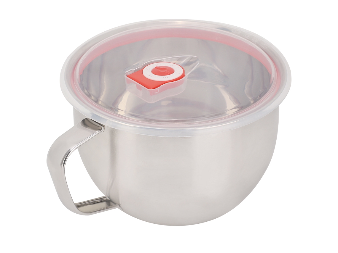 Bowl de Aço Inoxidável Portátil 1300ml com Tampa e Alça