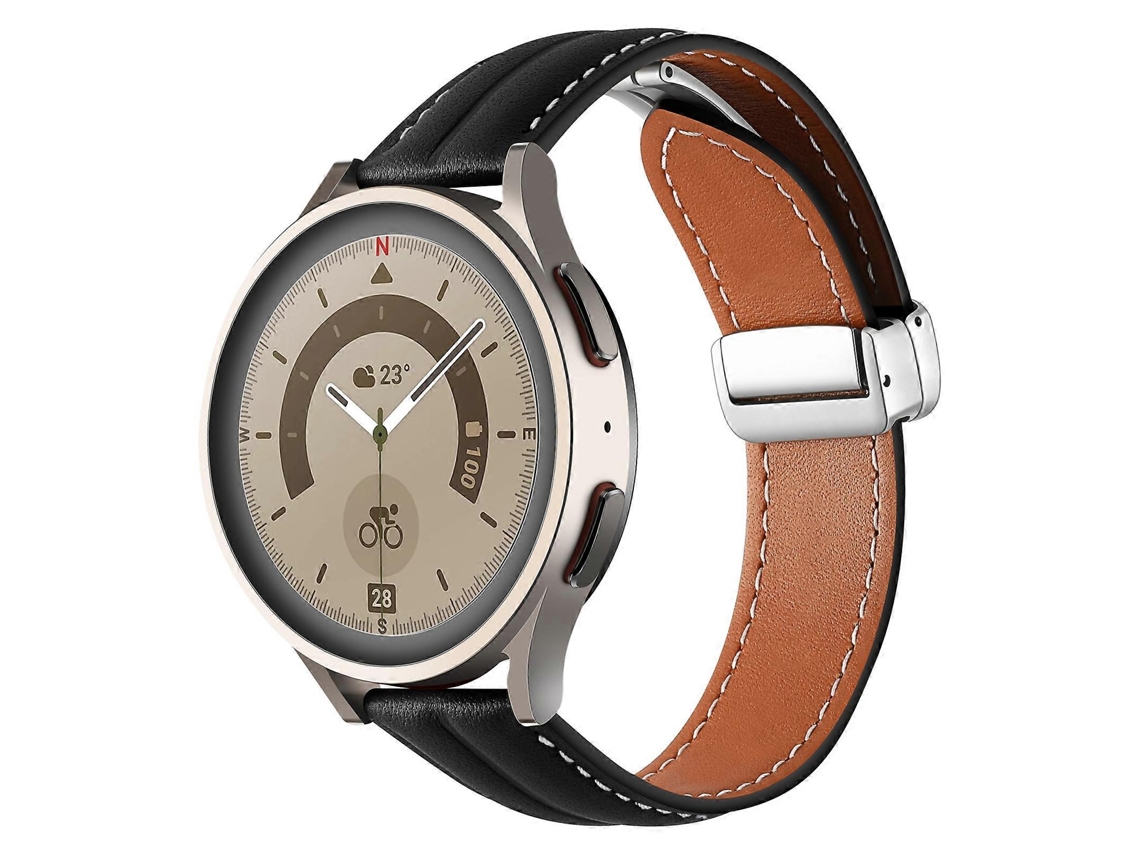 Pulseira De Couro Canelado Com Fecho Dobrável De 20 Mm, Fivela Prateada.