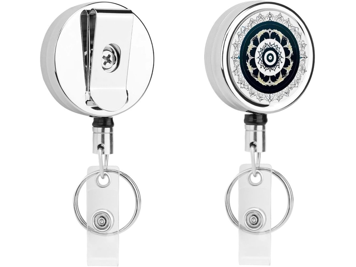 Porta Crachá Retrátil Com Mosquetão, Clipe Cinto E Chaveiro, Modelo Totem Preto E Branco, Porta Crachás Metálico