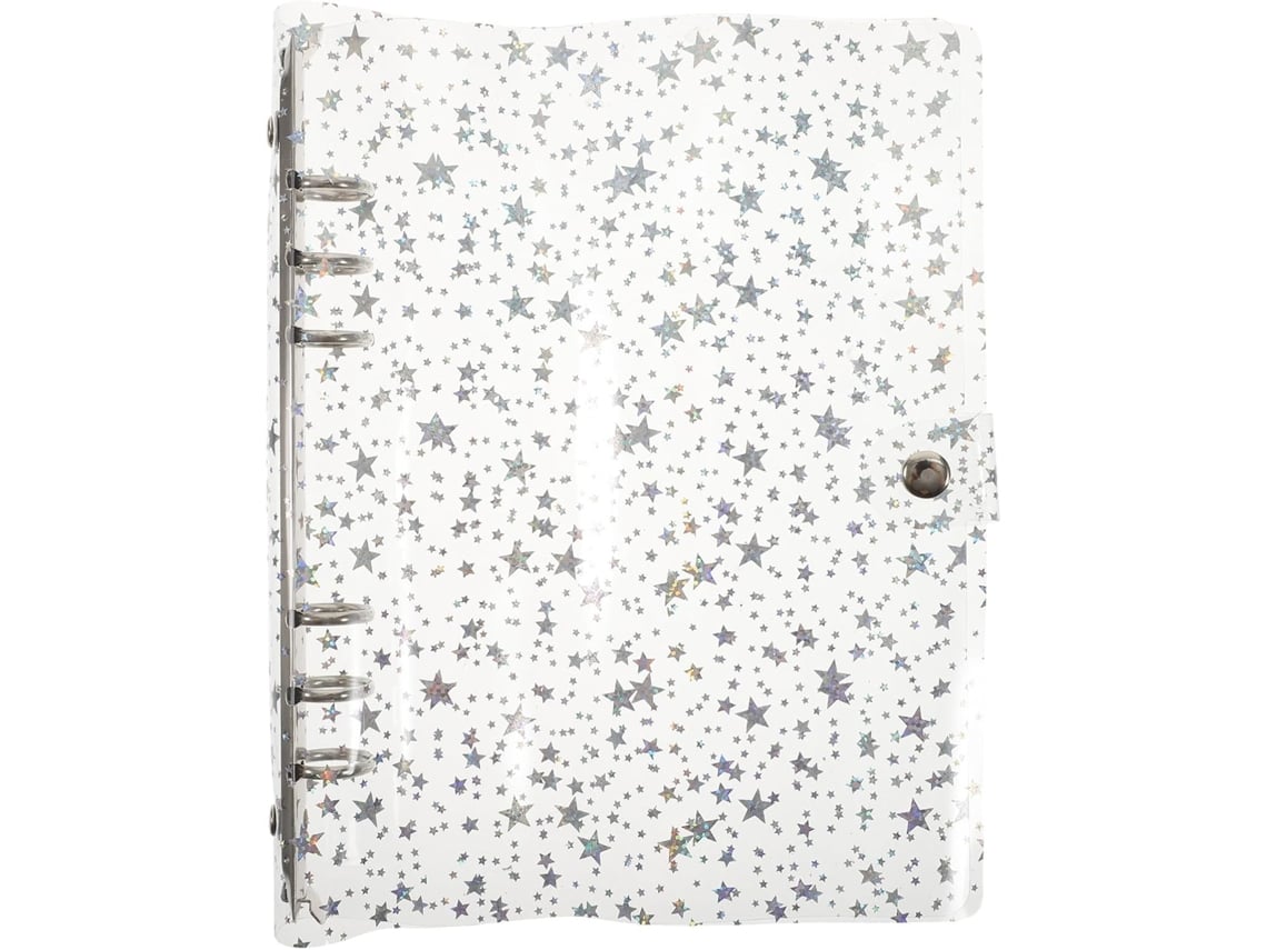 Capa para caderno Abaodam A5 transparente com estampa de estrelas, 6 argolas, em PVC, ideal para diários e álbuns.