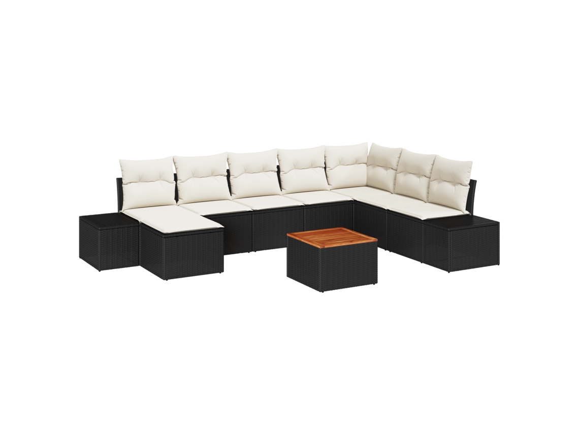 Conjunto 9 Móveis De Jardim Vidaxl Preto Vime Pe (55 X 55 X 37 Cm)