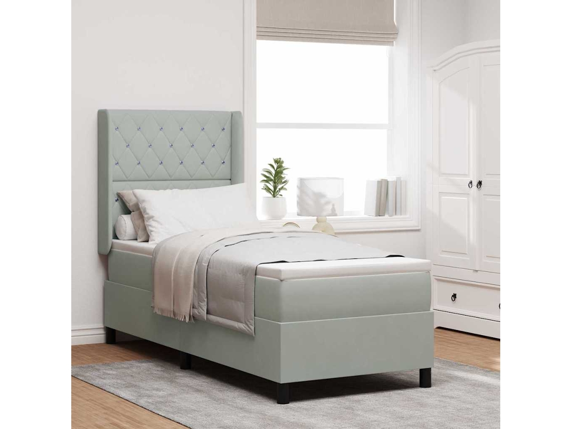 Vidaxl Cama Box Com Colchão Com Led Cinzento-claro 80 X 200 Cm Veludo