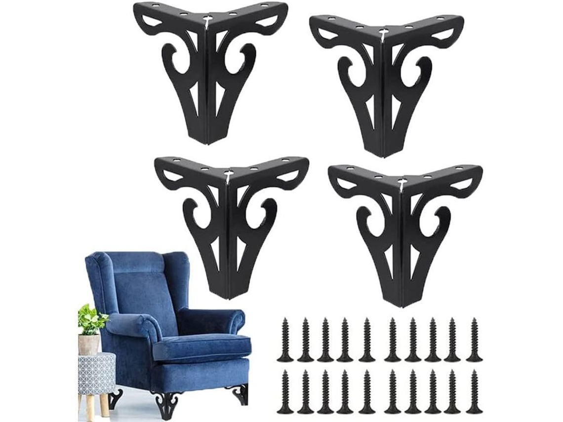 Pés de Móveis Preto 10x9x9cm de Ferro para Sofá, Mesa, Armário, TV, Cama