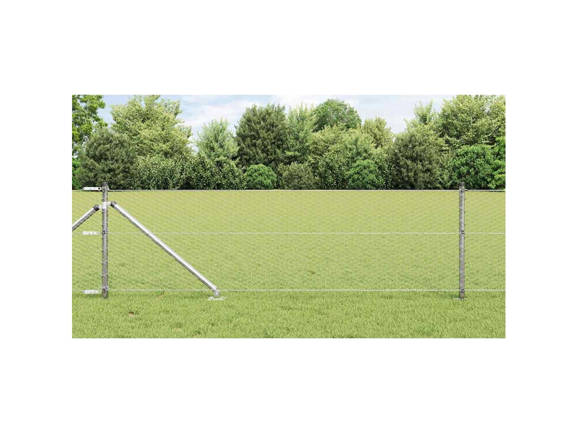 Vidaxl Cerca Hexagonal Com Poste 10 X 0,6 M Aço Galvanizado Prateado