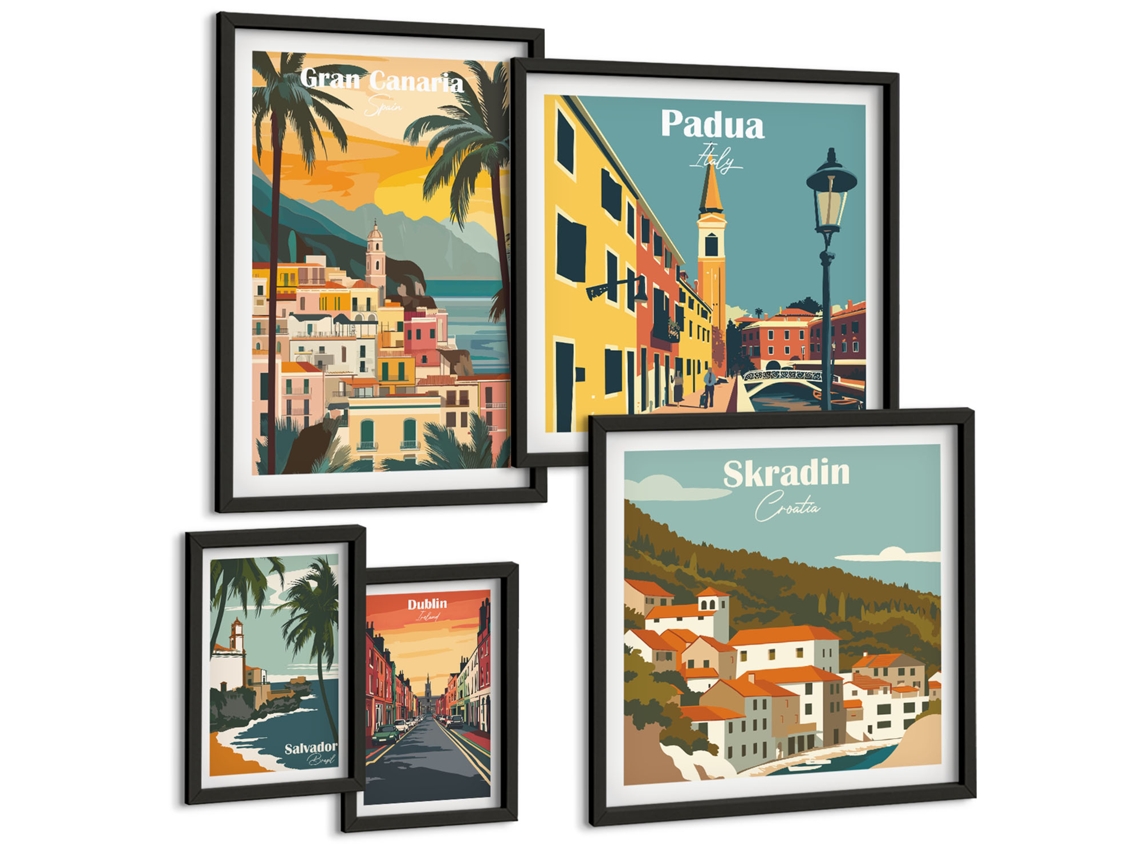 Conjunto De Pinturas Paisagens De Cidades Europeias Espelharte (5 Peças)