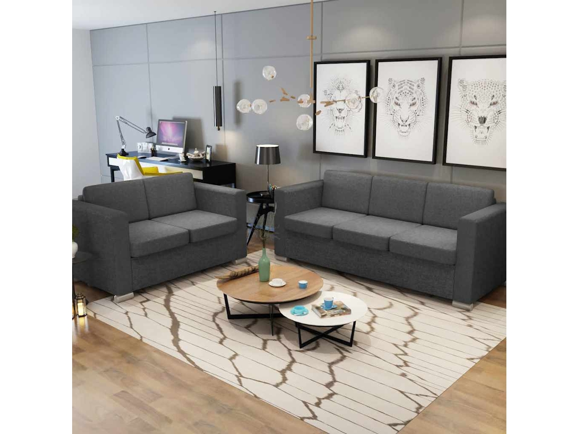 Vidaxl Conjunto De Sofás, 2 Pçs, Tecido Cinzento Escuro