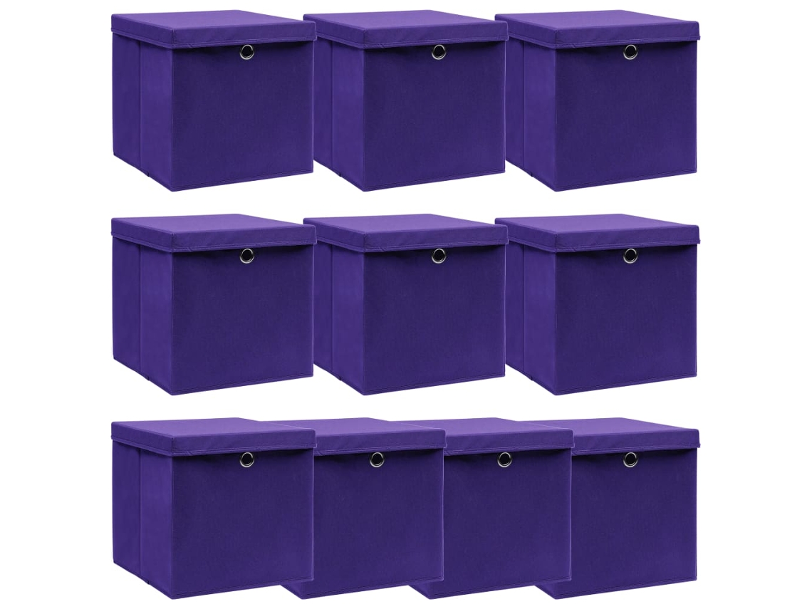 Vidaxl Caixas De Arrumação Com Tampas 10 Pcs 32x32x32 Cm Tecido Roxo