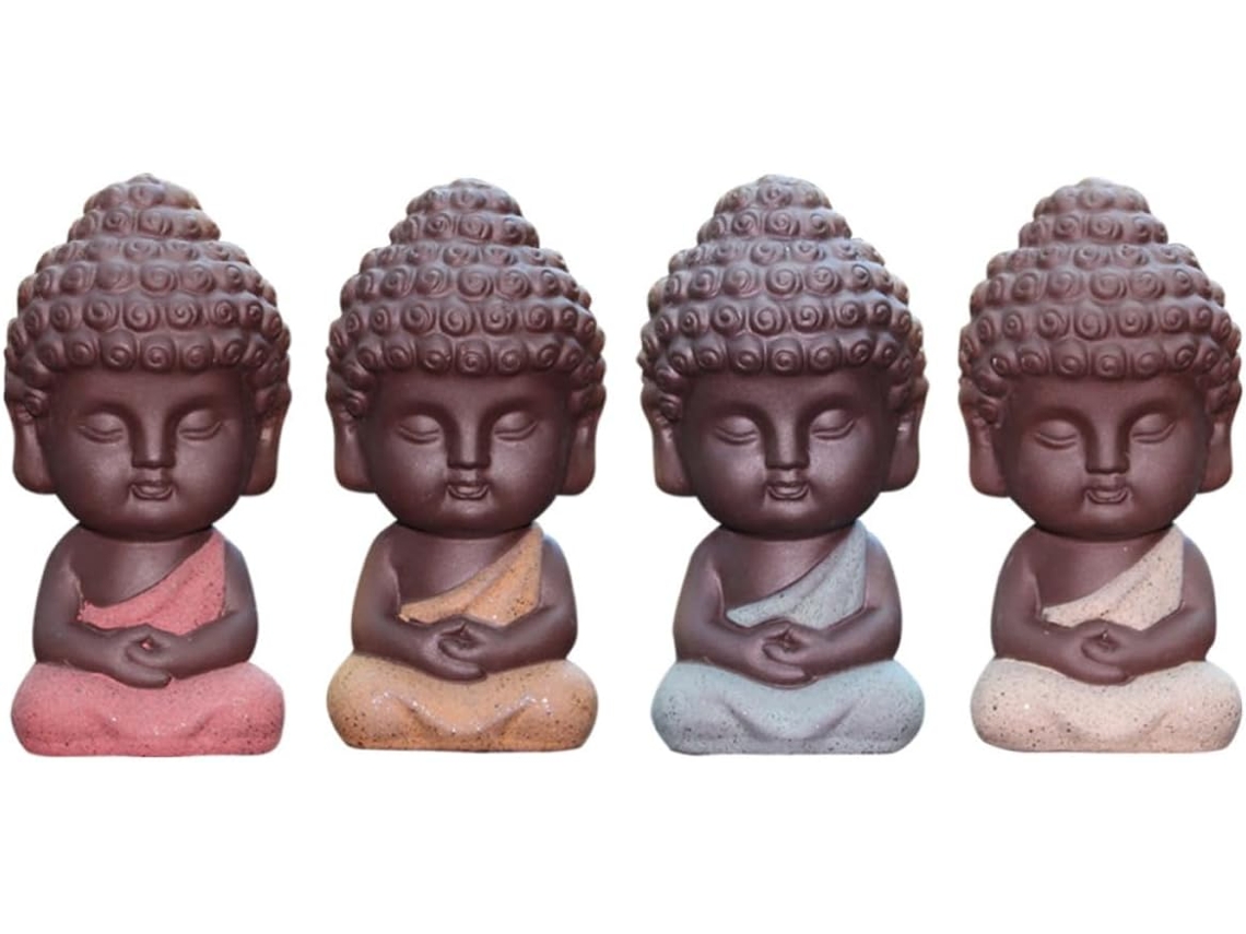 Conjunto de 4 Esculturas Clássicas Buda em Cerâmica. Símbolos Poderosos para Casa e Dormitório CHABERLU