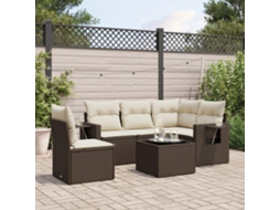 Vidaxl 6 Pcs Conjunto De Sofás Jardim C/ Almofadões Vime Pe Castanho