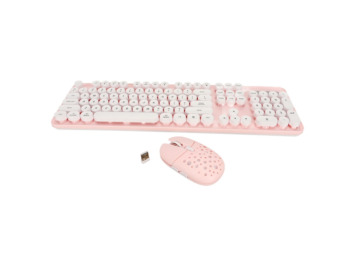 Aetheria teclado e Mouse Sem Fio Retro 2.4g com Teclas Redondas e Teclado Numérico Cor Rosa