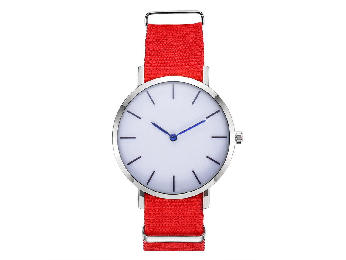 Reloj Cuarzo Hombre Dial Redondo Correa De Nailon Elegante Casual Rojo