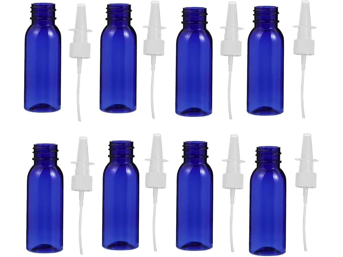 Conjunto de 8 frascos de spray PET vazios de 30ml para viagem, com design compacto e portátil.